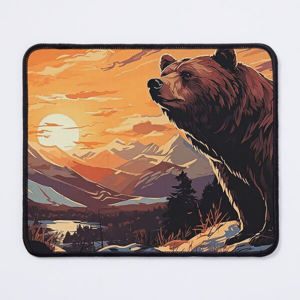 Item preview, Majestic Grizzly Bear Sunset Mountain Landscape Art Print designed and sold by aune-co.