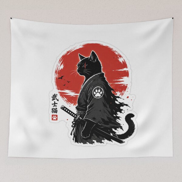 Item preview, Samurai Cat Under Red Moon designed and sold by ZenOtaku Lab.