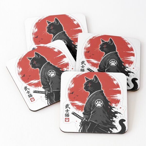 Item preview, Samurai Cat Under Red Moon designed and sold by ZenOtaku Lab.