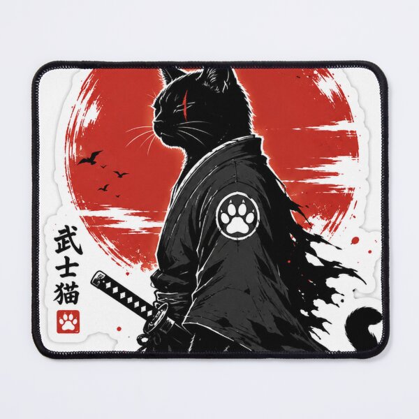 Item preview, Samurai Cat Under Red Moon designed and sold by ZenOtaku Lab.