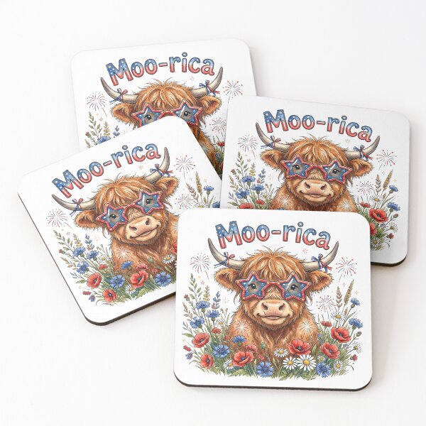 Item preview, Moo-rica Patriotic Highland Cow 4th of July designed and sold by MoonwoodStudio.