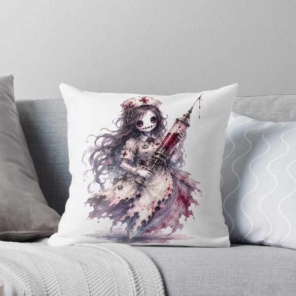 Item preview, Creepy Cute Gothic Ghost Nurse Holding Giant Blood Syringe Watercolor Illustration – Dark Fantasy Halloween Horror Kawaii Nurse Sticker Design designed and sold by looplandger.