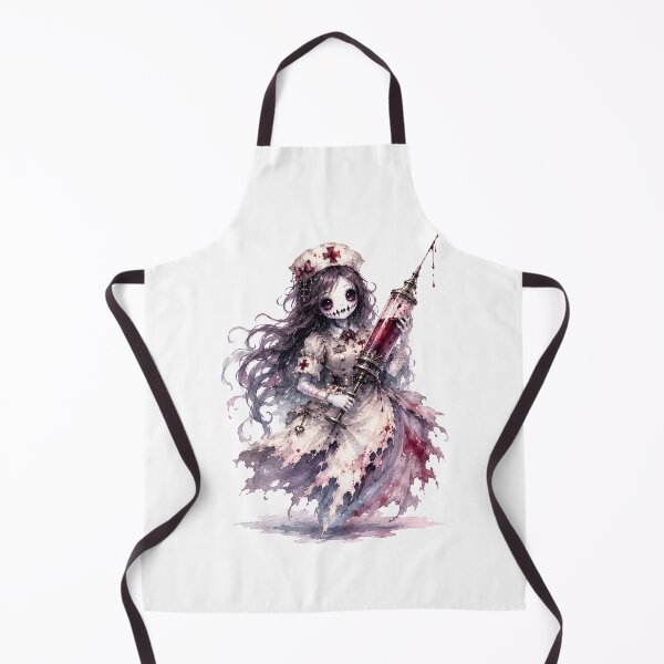 Item preview, Creepy Cute Gothic Ghost Nurse Holding Giant Blood Syringe Watercolor Illustration – Dark Fantasy Halloween Horror Kawaii Nurse Sticker Design designed and sold by looplandger.