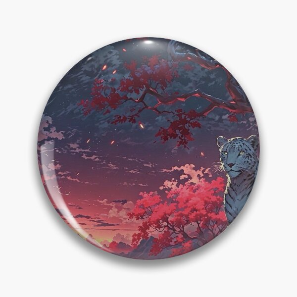 Item preview, Mystical White Leopard in Crimson Forest Under Moonlight - Fantasy Night Landscape Art designed and sold by aune-co.