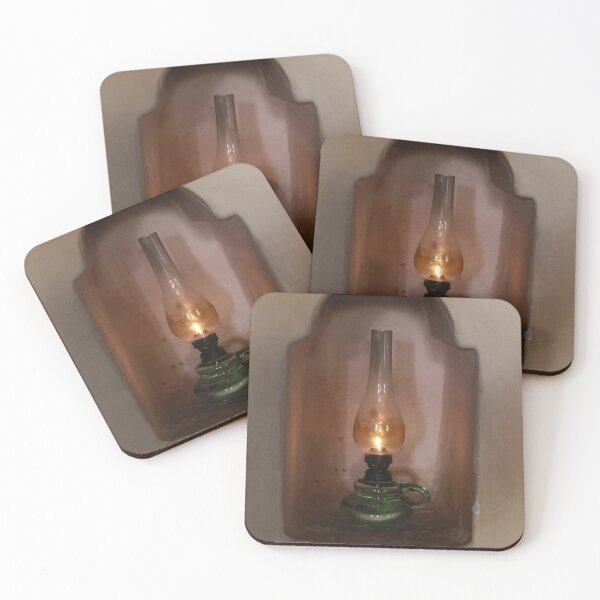Item preview, Vintage Oil Lamp With Green Glass Base Lit Inside a Plastered Wall Niche designed and sold by Nmallia.
