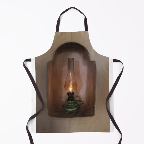 Item preview, Vintage Oil Lamp With Green Glass Base Lit Inside a Plastered Wall Niche designed and sold by Nmallia.