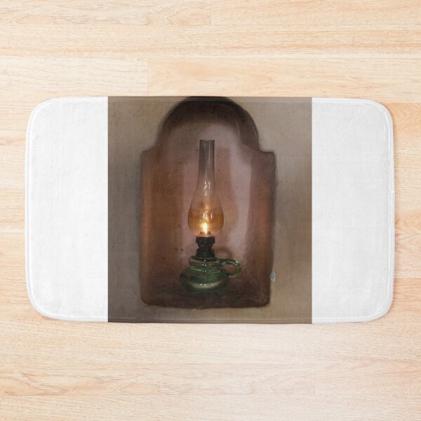 Item preview, Vintage Oil Lamp With Green Glass Base Lit Inside a Plastered Wall Niche designed and sold by Nmallia.