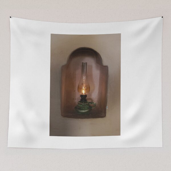 Item preview, Vintage Oil Lamp With Green Glass Base Lit Inside a Plastered Wall Niche designed and sold by Nmallia.