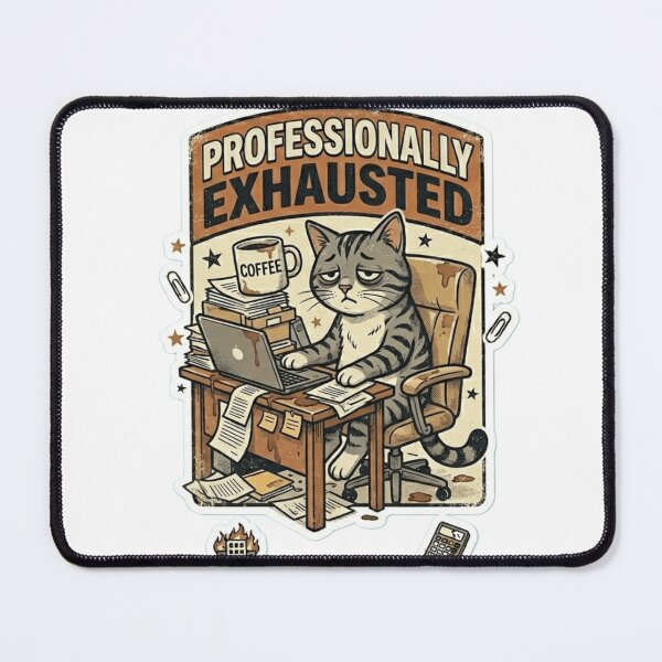 Item preview, Professionally Exhausted Cat – Funny Employee Burnout Meme designed and sold by Dada-arts.