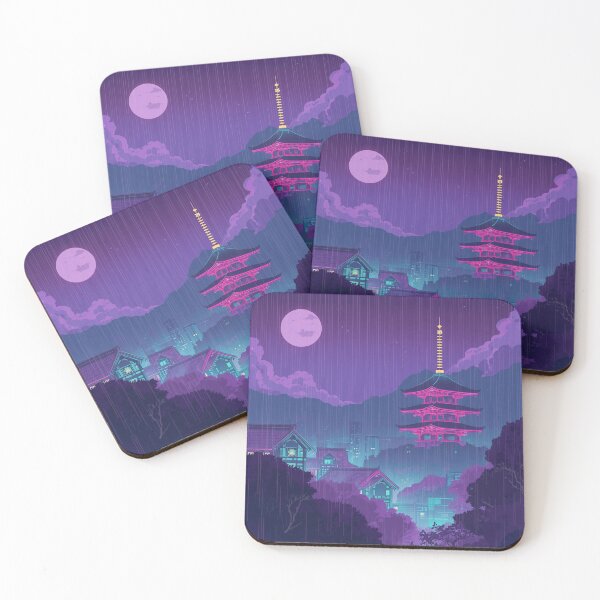 Item preview, Neon Pagoda Rainy Night - Vaporwave Japanese Aesthetic Purple Synthwave Temple designed and sold by kummo-0319.
