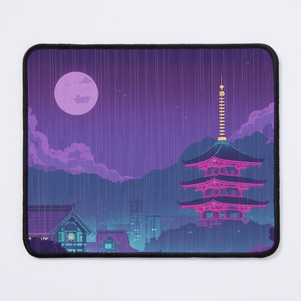 Item preview, Neon Pagoda Rainy Night - Vaporwave Japanese Aesthetic Purple Synthwave Temple designed and sold by kummo-0319.
