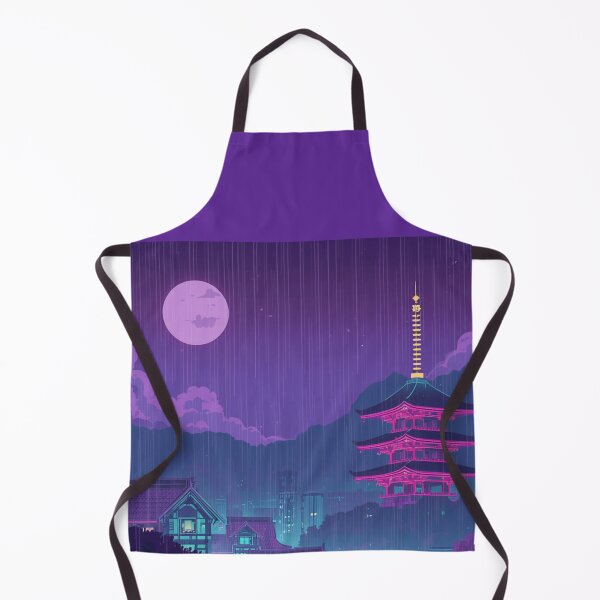 Item preview, Neon Pagoda Rainy Night - Vaporwave Japanese Aesthetic Purple Synthwave Temple designed and sold by kummo-0319.