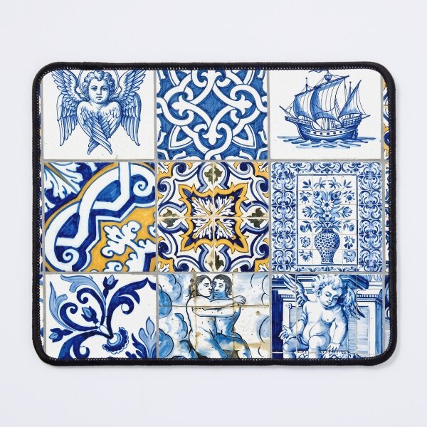 Item preview, Vintage Portuguese Azulejo Pattern | Cobalt Blue and Ochre Tile Mosaic | Antique Mediterranean Tile Art designed and sold by SergioMiklos.