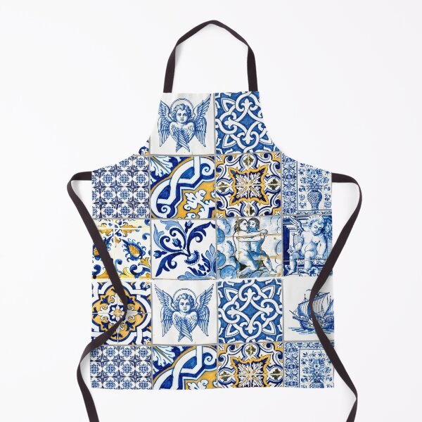 Item preview, Vintage Portuguese Azulejo Pattern | Cobalt Blue and Ochre Tile Mosaic | Antique Mediterranean Tile Art designed and sold by SergioMiklos.