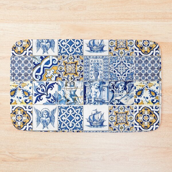 Item preview, Vintage Portuguese Azulejo Pattern | Cobalt Blue and Ochre Tile Mosaic | Antique Mediterranean Tile Art designed and sold by SergioMiklos.