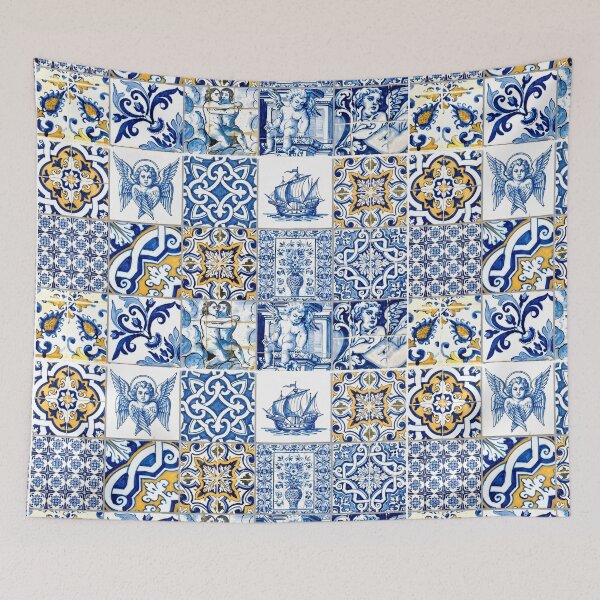 Item preview, Vintage Portuguese Azulejo Pattern | Cobalt Blue and Ochre Tile Mosaic | Antique Mediterranean Tile Art designed and sold by SergioMiklos.