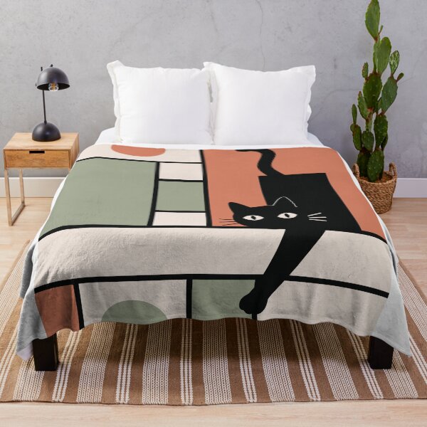 Item preview, Minimalist Black Cat Art, Soft Mondrian Color Palette designed and sold by Studio pod Burom.