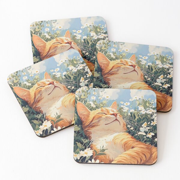 Item preview, Peaceful Sleeping Orange Cat in Daisy Field  designed and sold by aune-co.