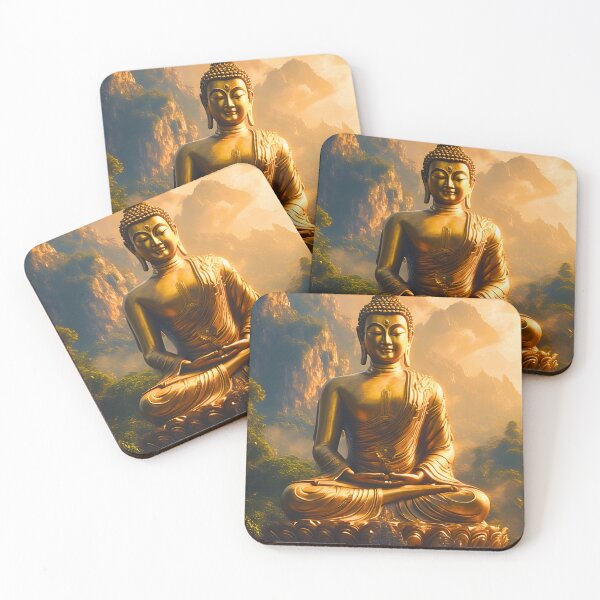 Item preview, Gilded Seated Buddha Under a Sunset Sky designed and sold by ZenGrooves.
