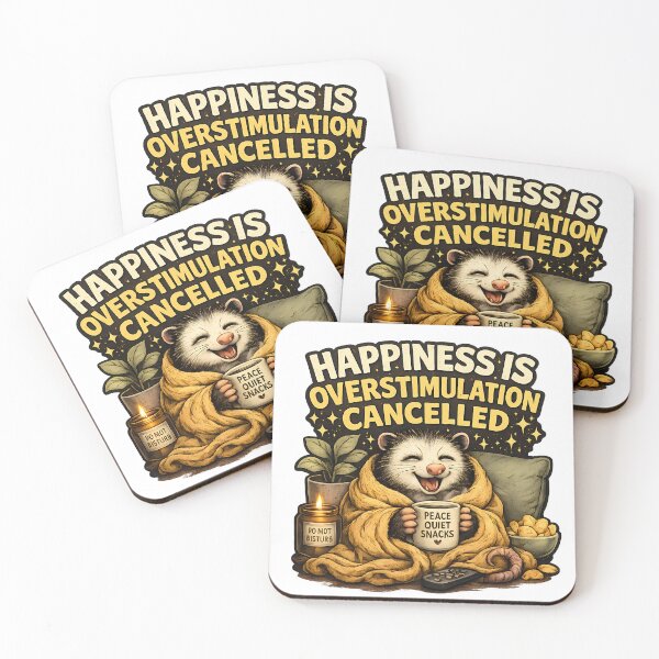 Item preview, Happiness Is Overstimulation Cancelled Funny Opossum Introvert Sticker designed and sold by DryHumorPrints.