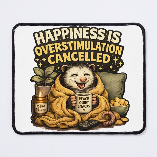 Item preview, Happiness Is Overstimulation Cancelled Funny Opossum Introvert Sticker designed and sold by DryHumorPrints.