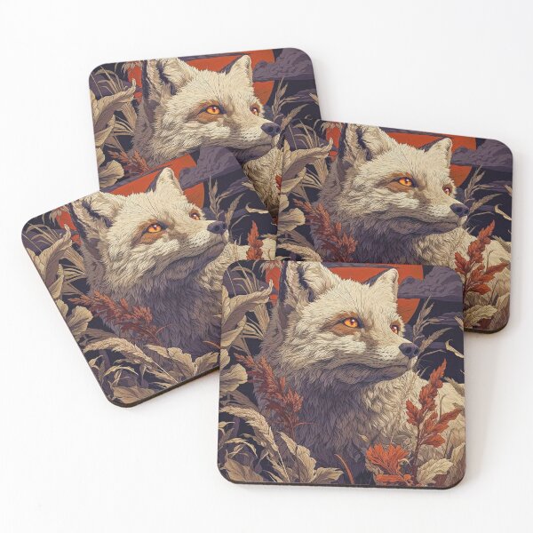 Item preview, Mystical White Fox and Orange Moon Woodland Art Print designed and sold by aune-co.