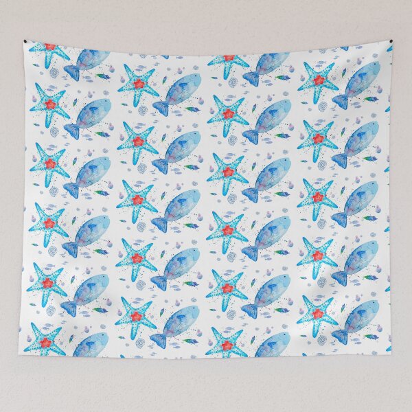 Item preview, Watercolor Coastal Starfish and Fish Under the Sea designed and sold by MoonOpuluna.