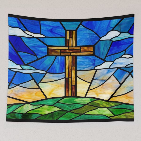 Item preview, Cross On A Hill Stained Glass designed and sold by LibertyForge-Co.