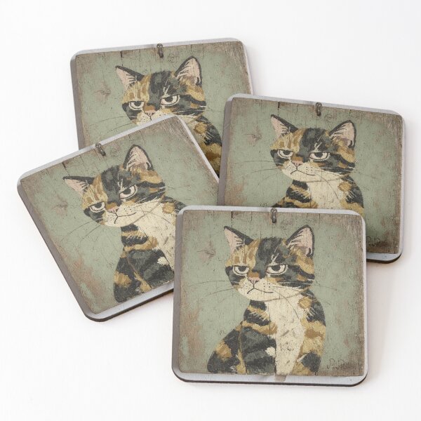 Item preview, Bored Tortoiseshell Cat Side Glance Folk Art designed and sold by PictorialWhimsy.