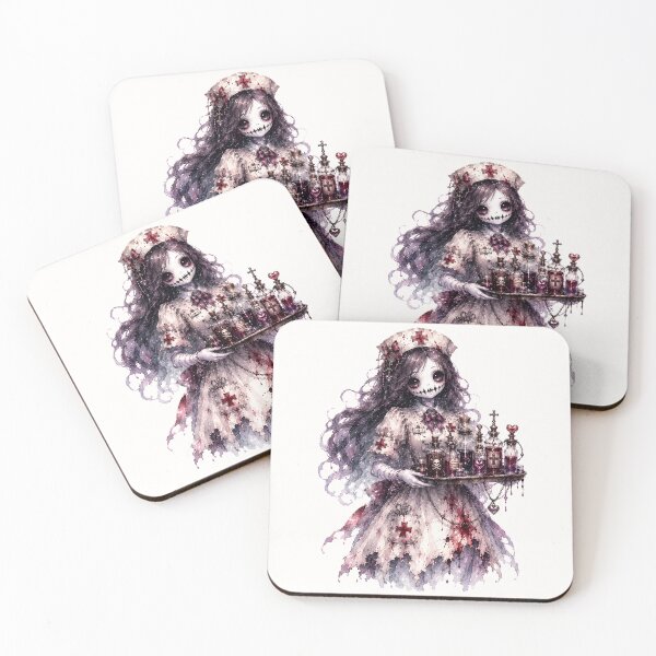 Item preview, Dark Fantasy Ghost Nurse Carrying Gothic Potion Bottles and Blood Elixirs – Creepy Cute Halloween Art designed and sold by looplandger.