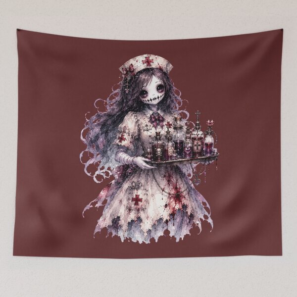 Item preview, Dark Fantasy Ghost Nurse Carrying Gothic Potion Bottles and Blood Elixirs – Creepy Cute Halloween Art designed and sold by looplandger.