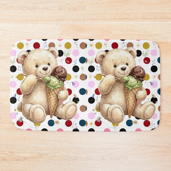 Item preview, Cute Watercolor Teddy Bear Eating Chocolate and Matcha Ice Cream Cone with Summer Flowers designed and sold by VibranPalette.