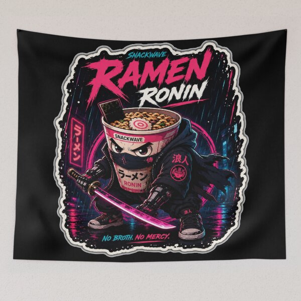 Item preview, Ramen Ronin Cyberpunk Noodle Samurai Mascot Sticker designed and sold by Snackwave Ninety.