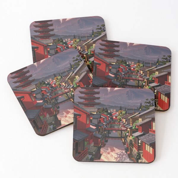 Item preview, Epic Sunset Japanese Village Mount Fuji and Pagoda Art designed and sold by cuteymad.