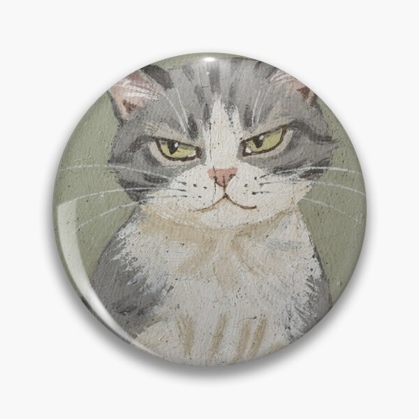 Item preview, Wary Grey and White Cat Folk Art designed and sold by PictorialWhimsy.