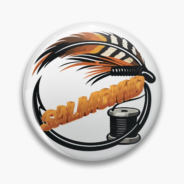 Item preview, Fly tying illustration, logo style, text "salmonid". designed and sold by Art-Horizon.