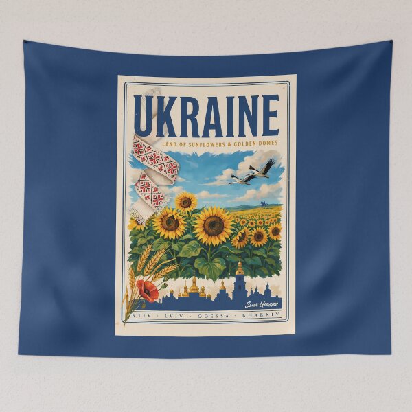 Item preview, Ukraine Sunflower Golden Dome Illustration Travel Art Vintage designed and sold by KrisSidDesigns.