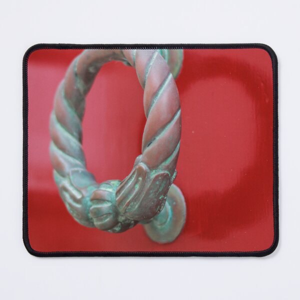 Item preview, Antique Brass Door Knocker On Glossy Red Door Close Up Showing Patina And Ornate Detail designed and sold by Nmallia.