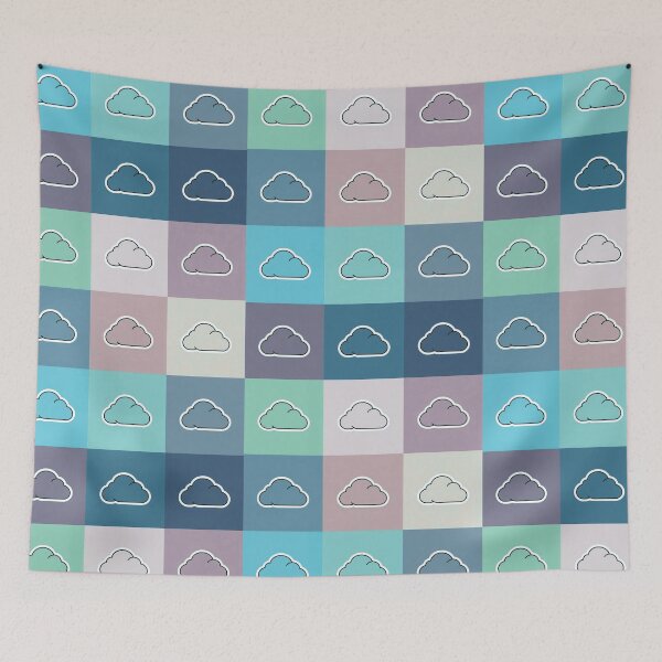 Item preview, Blue patchwork with clouds designed and sold by uunaa.