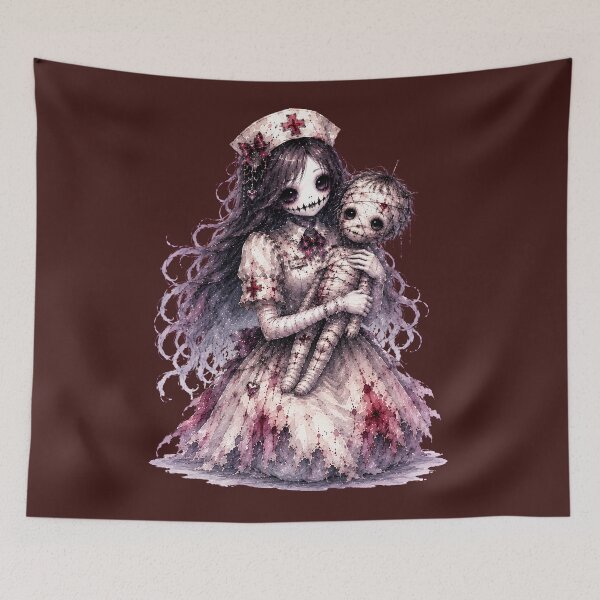Item preview, Copy of Creepy Cute Gothic Ghost Nurse Holding Giant Blood Syringe Watercolor Illustration – Dark Fantasy Halloween Horror Kawaii Nurse Sticker Design designed and sold by looplandger.