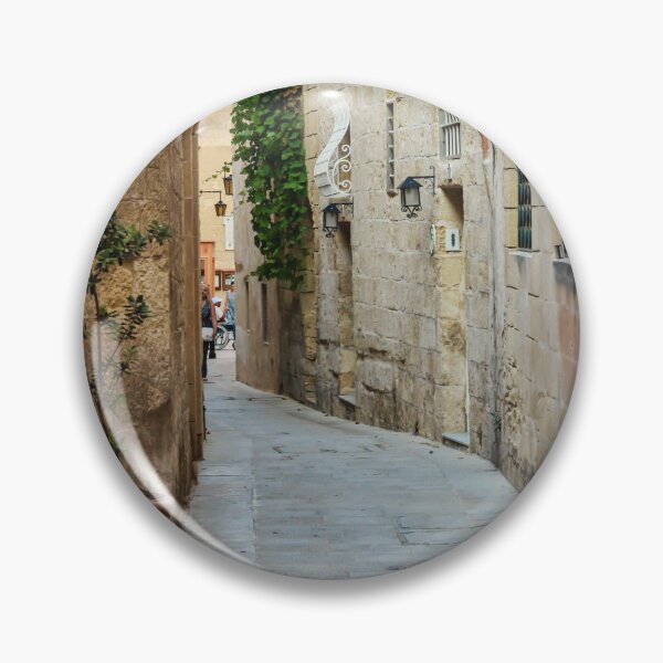 Item preview, Sunlit Narrow Stone Alley With Lanterns and Restaurant Sign in Historic Old Town designed and sold by Nmallia.