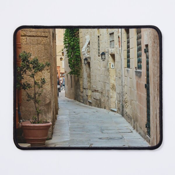 Item preview, Sunlit Narrow Stone Alley With Lanterns and Restaurant Sign in Historic Old Town designed and sold by Nmallia.