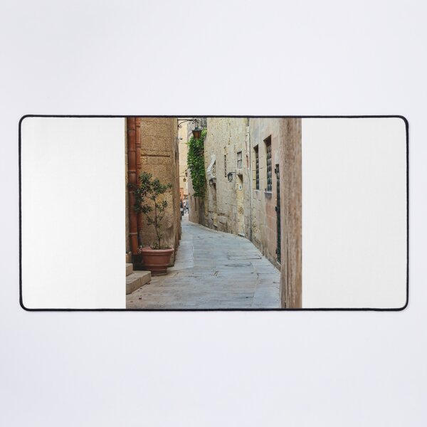 Item preview, Sunlit Narrow Stone Alley With Lanterns and Restaurant Sign in Historic Old Town designed and sold by Nmallia.