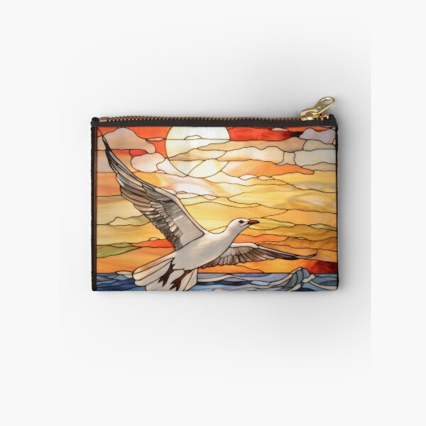Item preview, Stained Glass Seagull Over Ocean Waves at Sunset designed and sold by pinkal.