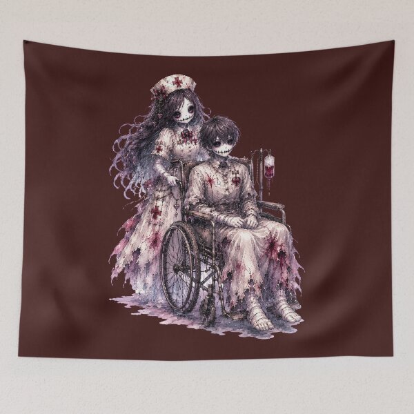 Item preview, Spooky Hospital Nurse and Cursed Patient Illustration – Gothic Horror Watercolor Character Design designed and sold by looplandger.
