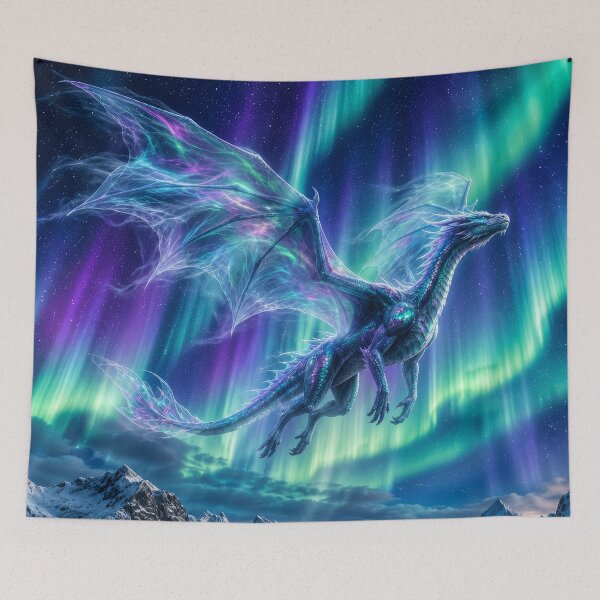 Item preview, Aurora Dragon Beneath Northern Lights | Celestial Ice Dragon Fantasy Art designed and sold by DrakariArt.