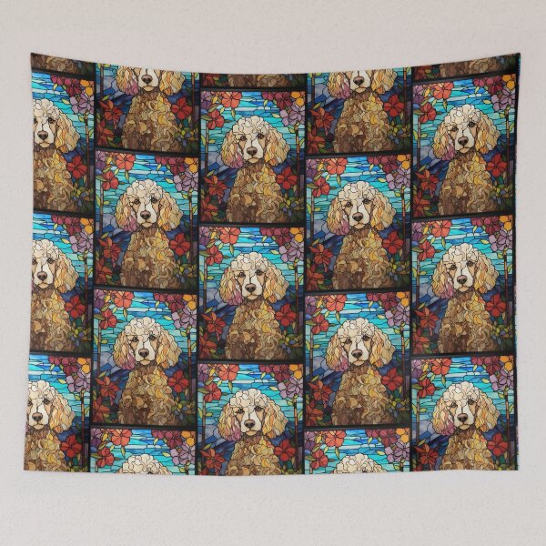 Item preview, Stained Glass Cream Poodle Among Blooming Flowers designed and sold by pinkal.