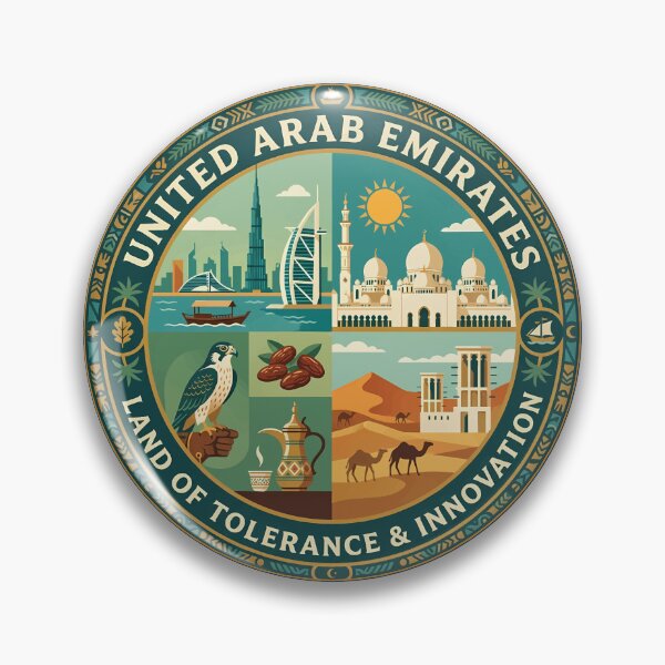 Item preview, UAE United Arab Emirates Illustration Travel Art Badge designed and sold by KrisSidDesigns.