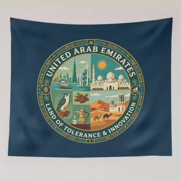 Item preview, UAE United Arab Emirates Illustration Travel Art Badge designed and sold by KrisSidDesigns.
