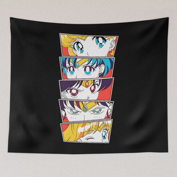 Item preview, Sailor Moon and Scouts Close Up Eyes in Vibrant Red Background designed and sold by yresa.